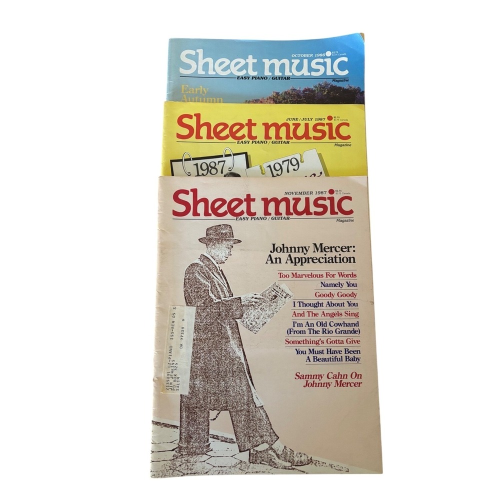 Sheet Music Magazine Lot of 3 Issues 1986 1987 Easy Piano Guitar Johnny Mercer‎